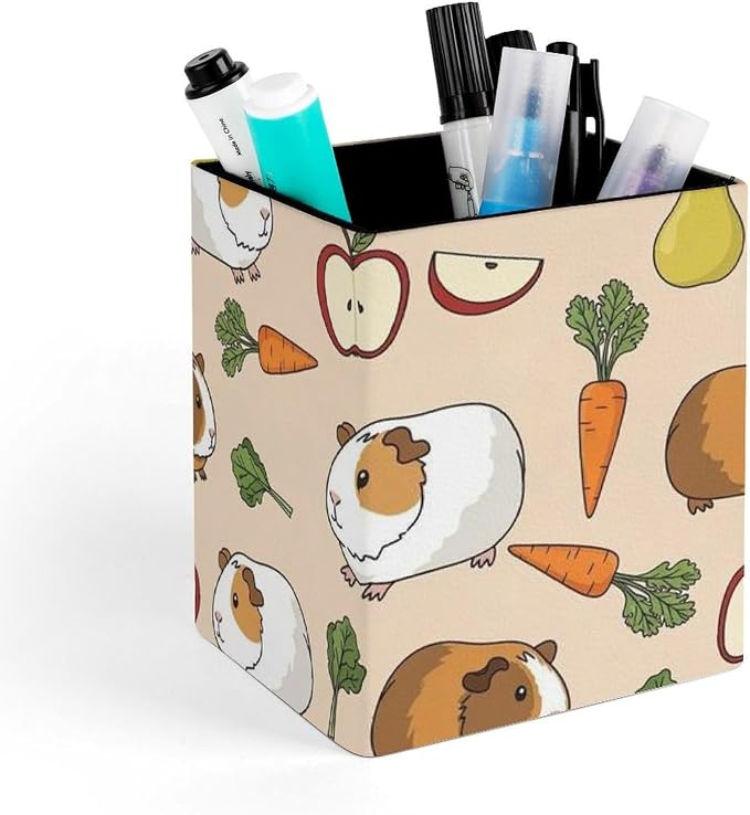 PU Leather Pencils Holder Organizer Case Vegetable Food Cute Guinea Pigs Pets Desktop Pencil Cup Holder Stationery Container Box Office Makeup Brush Organization