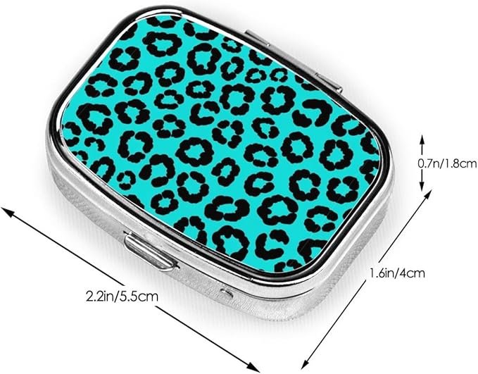 Square Pill Case 2-Compartment Medicine Organizer Portable Tablet Holder Travel Gym Office Use, Cheetah Blue and Black Leopard Print