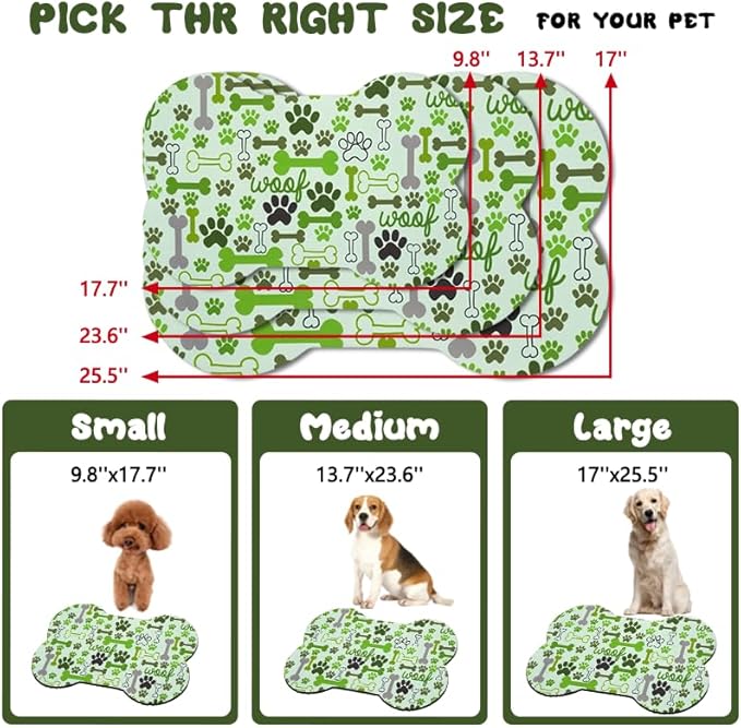 Dog Food Mats for Floors Waterproof, Pet Feeding Absorbent Water Bowl Mat Cat Placemats Green Bone Shape 19 * 12 inch