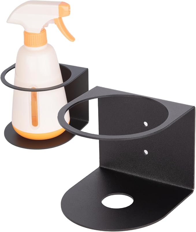Steel Spray Bottle Holder Wall Mount 2-Pack, Fits up to 32 oz | 13-Gauge, Powder-Coated Black Finish, Rust-Resistant, Hardware Included, 3.7 inch Opening