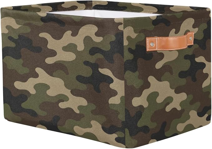 Pardick Camo Basket Storage Bins Rectangle Canvas Basket Cube Storage Box | Nursery Foldable Basket with Handle for Kids Girls Boys Toys Living Room Closet Organizer Shelf Gifts Military Army