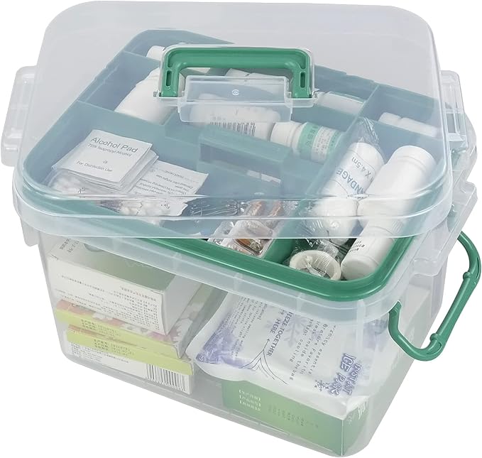 1-Pack Clear Storage Box Container, Family First Aid Box with Handle | 15 QT Medicine Box Organizer with Tray, Durable Plastic, Thickened Medicine Storage Organizeron