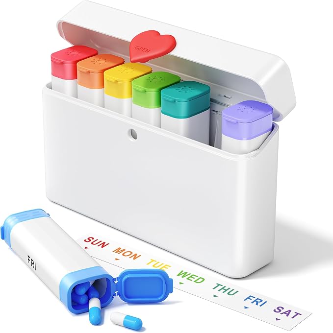 Daviky Weekly Pill Organizer 2 Times a Day, 7 Day AM PM Travel Pill Box | 14 compartments for 7-day AM PM use, compact and travel-friendly, with clear labels and secure storage for pills and vitamins
