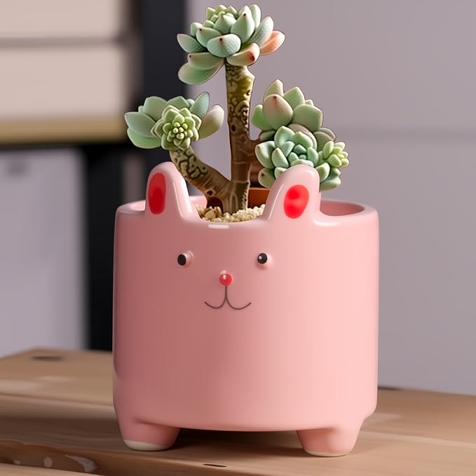 Ceramic Pink Cute Cat Shaped Pen Pencil Holder for Desk Decoration Accessories Cat Decor Makeup Brush Pen Cups Succulent Plant Pot Office School Ideal Gifts for Women, Mom or Birthdays