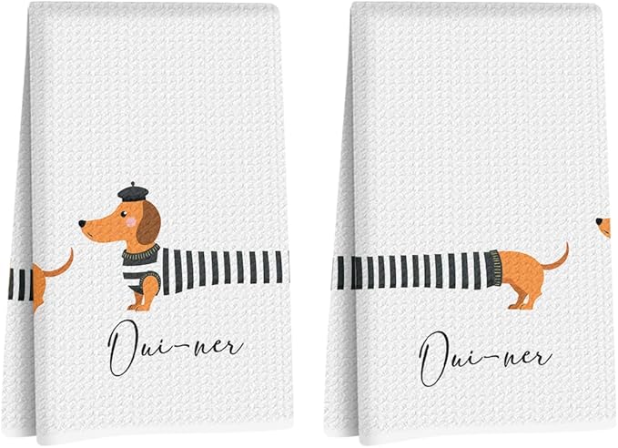 Hanamiya Na 2 Pcs Dachshund Kitchen Towels 24x14 Inch, Dachshund Gifts Reusable Cleaning Dish Towels for Kitchen Bathroom Decor, Waffle Weave Hand Cloth Tea Towel, Funny Dog Gifts for Women Friend