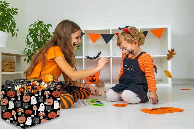 Sanjiaofeng Rectangular Kids Basket Halloween Storage Bins,Cute Storage Basket with Handles.Clothers,Books,Kid's Gifts Bins. (Mushroom Halloween)