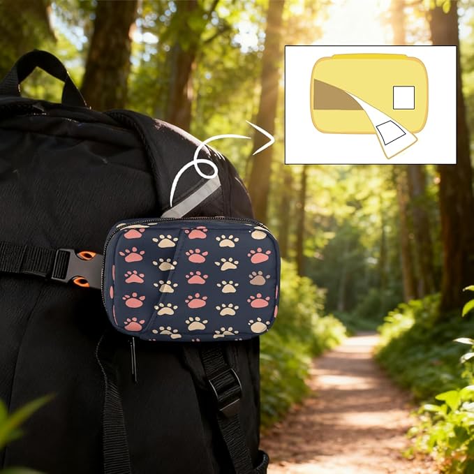Weekly Pill Organizer Travel Size Bag with Removable 7 Day Pill Box Portable Vitamin Case Purse with Zipper,Pet Paw Prints Pattern