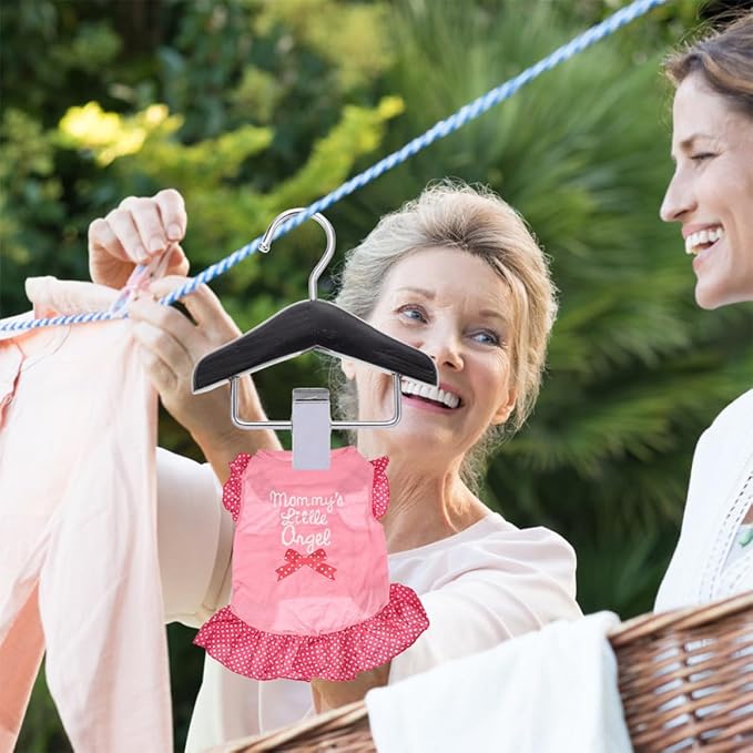 2pcs Pet Clothing Hanger Wooden Clip Pants Rack for Dog Clothes | Black and Brown Finish, Stainless Steel Clamp, Practical Organizer for Hanging Apparel and Keeping Items Sorted