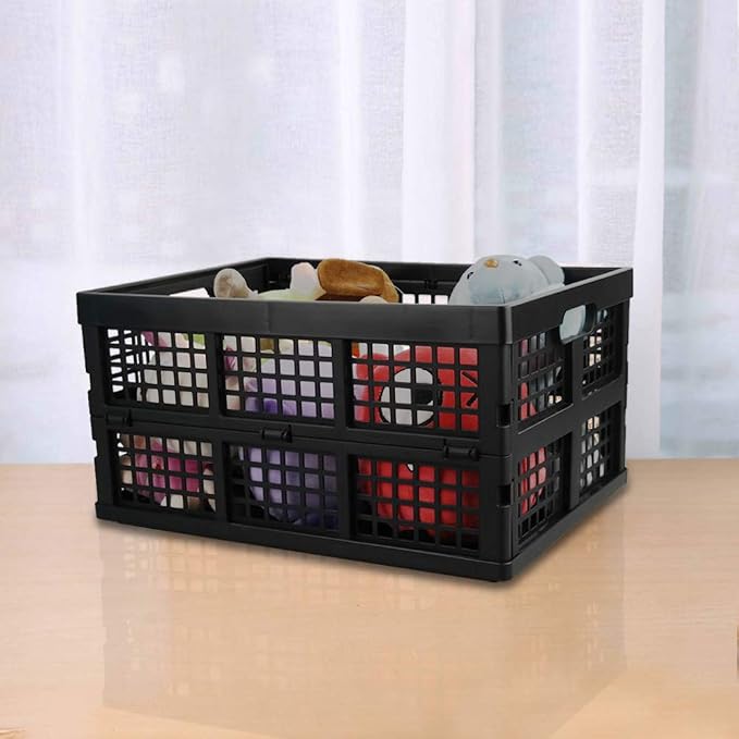 Collapsible Storage Crates, 3-Pack Folding Baskets, 30 L, Black | Space-Saving Fold-Flat Design, Stackable Plastic Organizer Bins for Home, Car, Garage