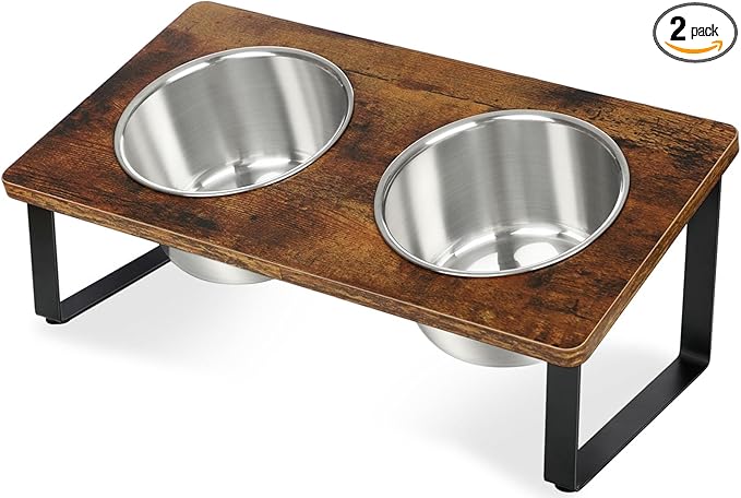 Elevated Dog Bowls for Small Medium Wood Dogs Raised Bowl Stand with 2 Stainless Steel Deep Dog Food and Water Bowls, Anti Vomit, Non-Slip Feeding Dishes(Tilted，3 inches in Height, 40oz