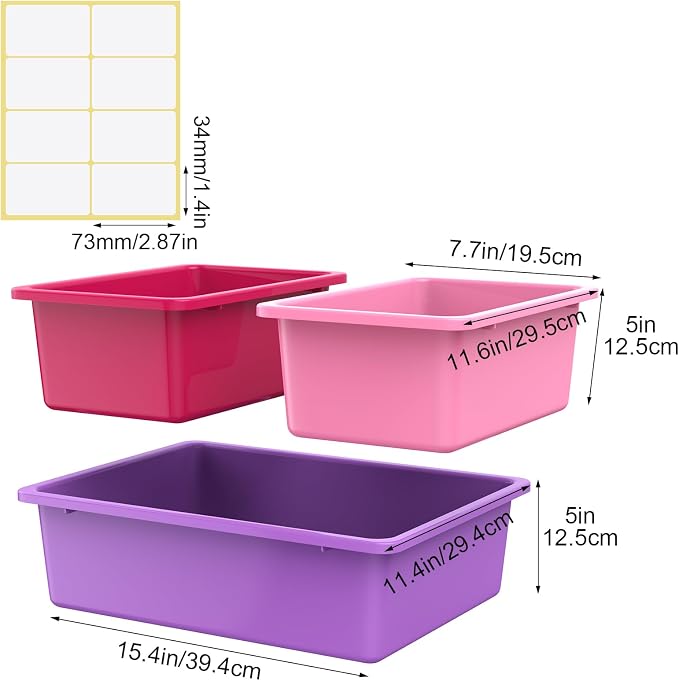 Zonon 12 Pcs Plastic Cubby Bins Office Storage Container Storage Bins Plastic Organization with 1 Pack Self Adhesive Label for Library Office Home Nursery(Mermaid Color)