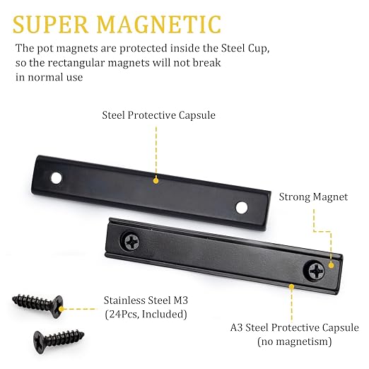Rectangular Pot Magnets Heavy Duty with Countersunk Hole, Strong Neodymium Industrial Strength Rare Earth Magnets with Screws (12P, Black)