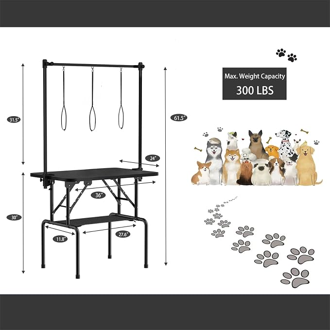 46 Inch Foldable Dog Grooming Table with Adjustable Arm, Nooses & Storage Basket - Non-Slip Pet Grooming Station for Dogs & Cats - Supports Up to 300 lbs (46 inches)