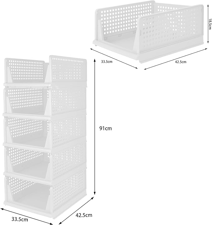 This Foldable & Stackable Clothes 5-Tier Drawer Shelf for Bedroom Kitchen Living Room Bathroom Office - White (H-18cm) - Versatile Storage Solution