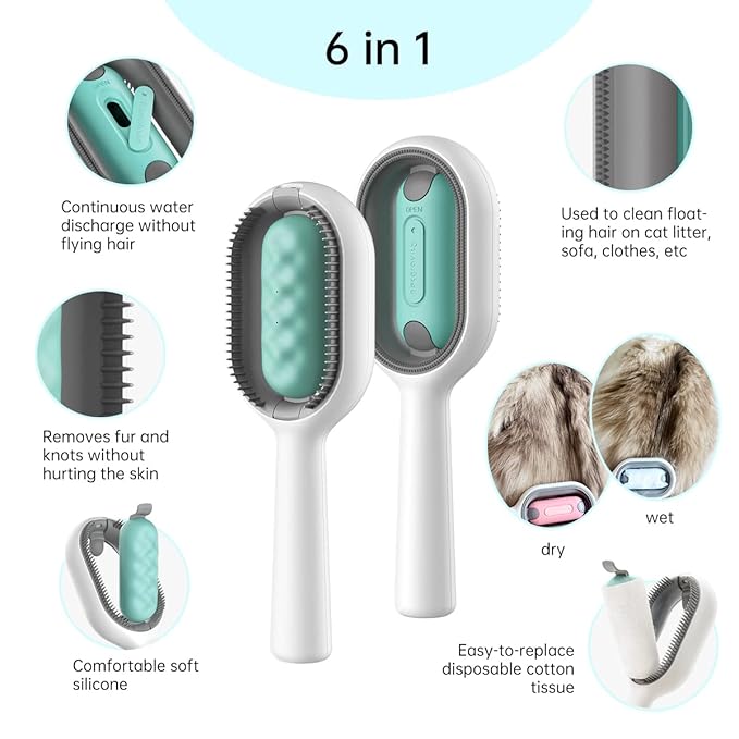 Petgravity Cat Brush with Water Tank Pet Hair Removal Comb Slicker Brushes for Dogs Cats Grooming Tool Removes Loose Undercoat Mats Tangled Hair Brush for Pet Massage (LongHaired Blue)