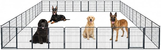 Outdoor Dog Playpen - 40 inch, 40 Panels for Medium and Large Size Dogs - Heavy Duty Metal Pet Fence with Black Anti-Rust Coating - Portable Exercise Play Pen for RV, Camping, and Yard