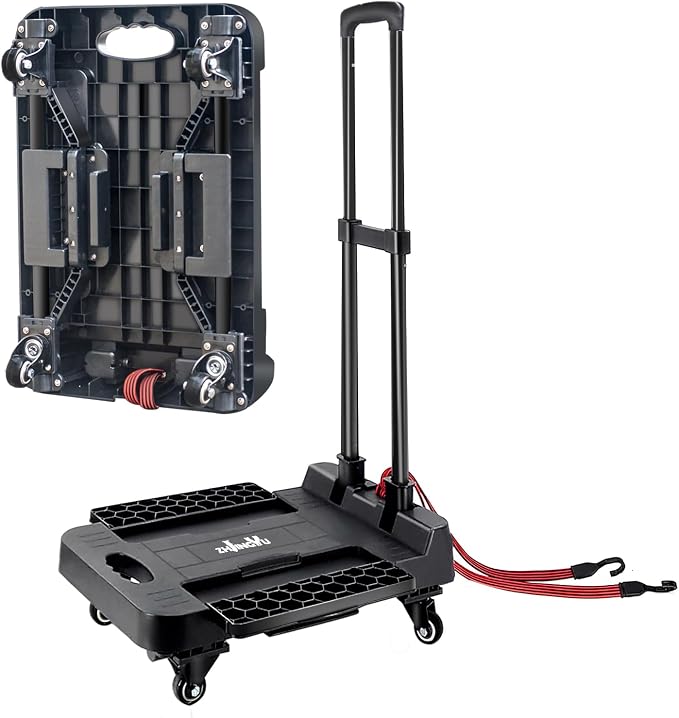 ZHJINGYU Folding Hand Truck Cart,Heavy Duty Trolley 220lbs Capacity,Folding Luggage Cart, Collapsible Wheels,Extended Handle Portable Dolly Cart for Moving, Airport, Office,Carrying Home