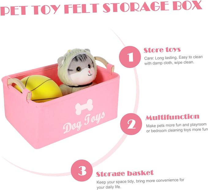 IMIKEYA Pink Felt Dog Storage Basket with Handles Large Square Organizer Bin for Pet Clothes and Food Practical Portable Container for Dogs and Pets