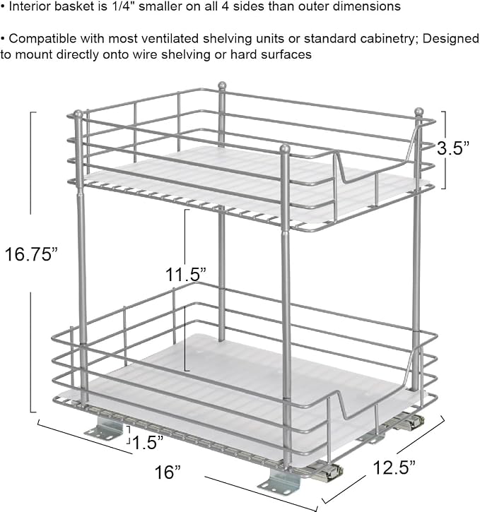 Household Essentials Brushed Steel Two-Tier Pull-Out Pantry Organizer