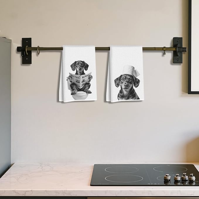 2 Pcs Dachshund Gifts Bathroom Hand Towels 24x14 Inch, Weiner Dog Hand Towels for Home Bathroom Washroom Decor, Weiner Gift for Women, Dachshund Gifts for Lover