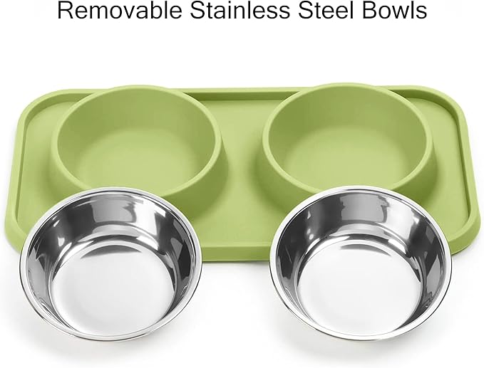 L.D.Dog Cat Food Bowls, Cat Bowls Non-Skid and Non-Spill Silicone Pads with PP Stand, Removable Stainless Steel Food and Water Dishes for Cats, Small Size Dogs