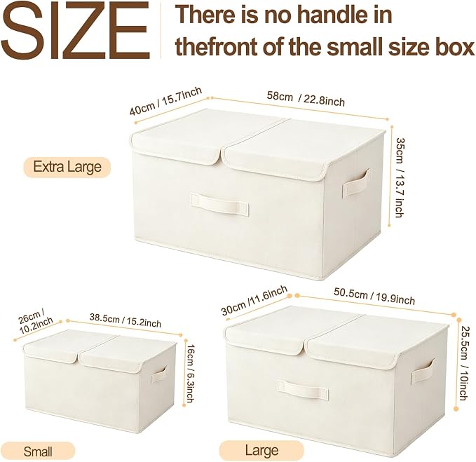 2 Pack Large Storage Boxes with Lids and Handles, Collapsible Linen Storage Bins Organizer Containers Baskets Cube with Removable Divider for Home Bedroom Closet Office (Cream, XL)