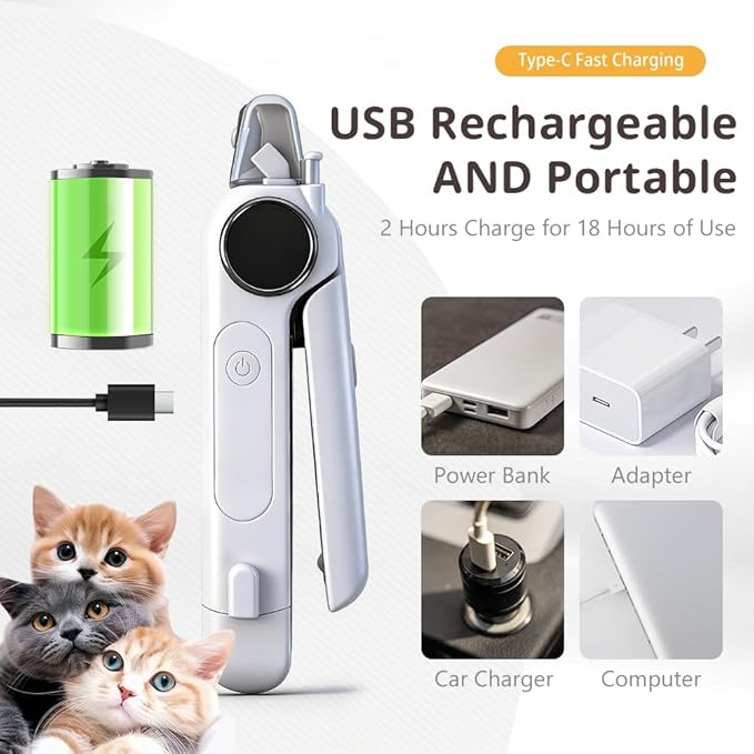 Electric Dog Nail Grinder & Clipper, Rechargeable Quiet Pet Nail Trimmer with LED Light, Professional Dog Nail File for Large Small Dogs, Cats, Puppies – Safe Painless Grooming Tool