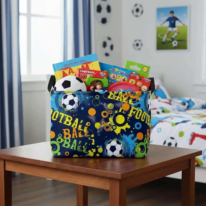 Large Kids Basket Foldable Nursery Baby Storage Bin Collapsible Box Organizer Bedroom Decor (Graffiti Soccer)