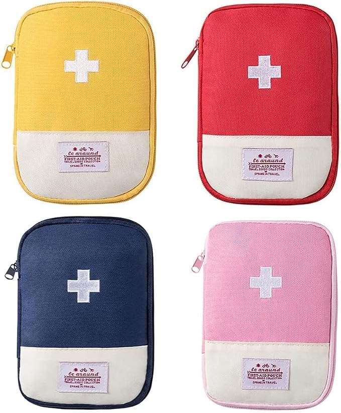 JJLFresheners 4Pcs Empty Travel Mini First Aid Pouch, Portable Outdoor First Aid Medical Rescue Bag Multi-Function Emergency Medicine Storage Organizer Bag Health and Household Supplies (Small)
