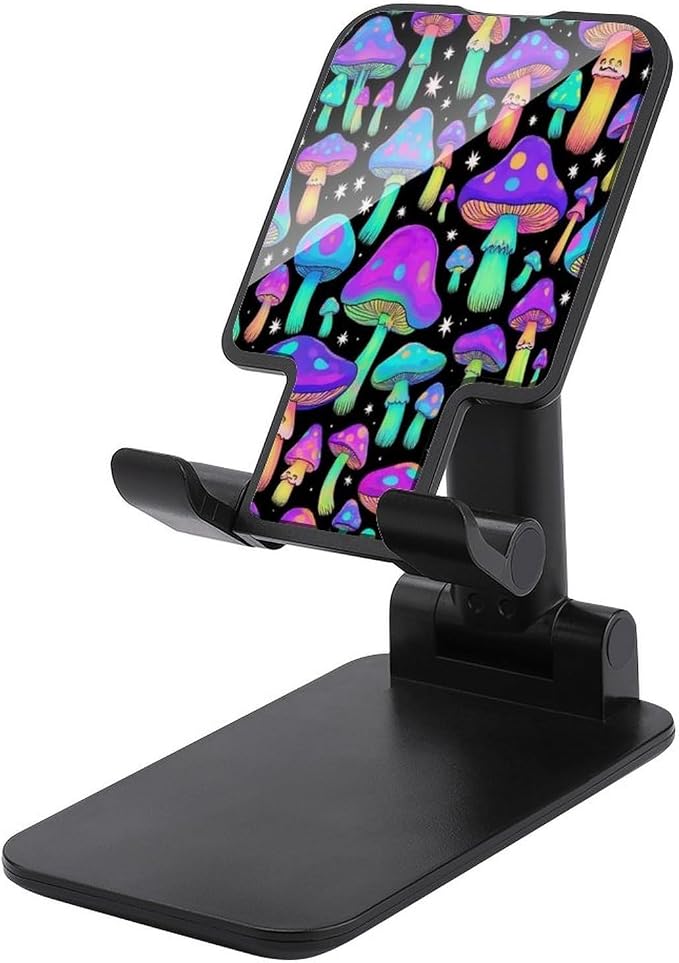 Universal Adjustable Goth Gothic Hippie Trippy Magic Mushroom Phone Stand | Portable, Desktop Cell Phone Stand, Smartphone Holder, Online Video Calls, Travel Accessories
