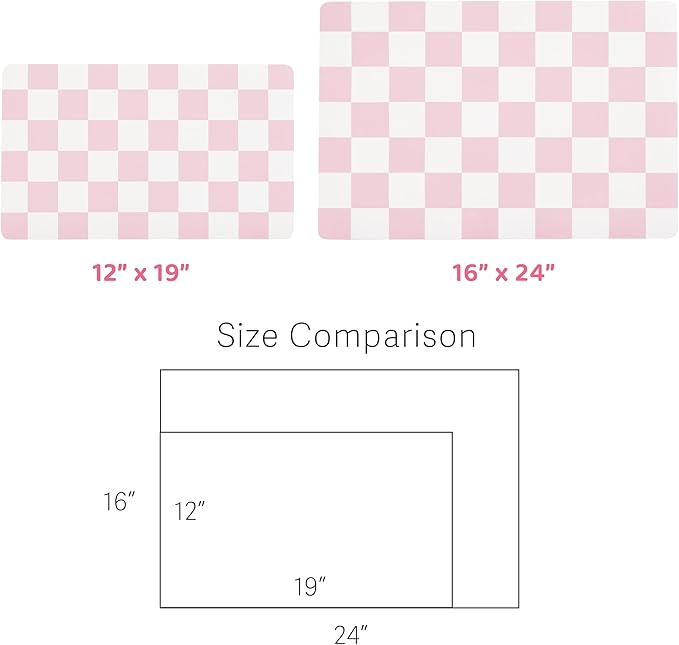 Ralxion Checkered Dog Feeding Mat, Absorbent Mats for Dog Food and Water Bowl, Dispenser, Feeder, Retro Aesthetic Pastel Pink Checkerboard Pet Placemat for Dogs, Cats, Puppy Accessories, 16" X 24”