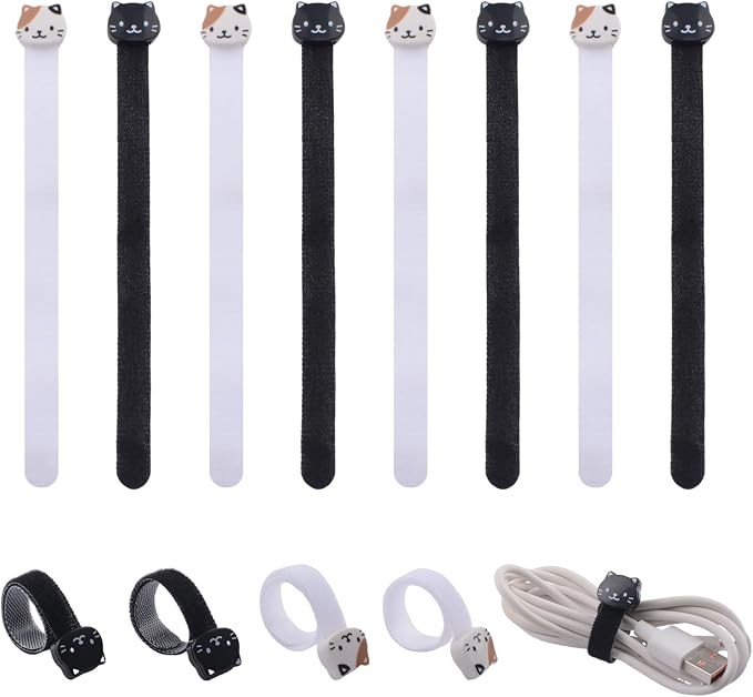 INCREWAY 12PCS Cord Ties, Charger Cable Strap Ties, Adhesive Cable Management Clips with Double-Sided Cat Design Self-Stick Cord Organizer for Desk and Home Wire Management