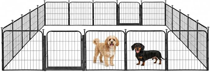 Outdoor Dog Playpen - 24 inch, 20 Panels for Small and Puppy Size Dogs - Heavy Duty Metal Pet Fence with Black Anti-Rust Coating - Portable Exercise Play Pen for RV, Camping, and Yard