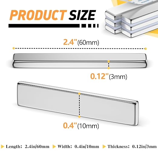 FINDMAG Heavy Duty Bar Magnets with Adhesive Backing, 100 Pack, 60x10x3mm | Neodymium magnetic strips for repeat mounting tasks; for workshop layouts, cabinet installations, signs and tool storage