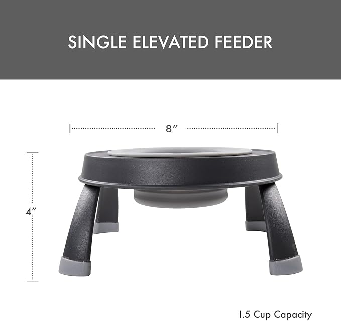 Dexas Pets Elevated Pet Feeder, Small, 1.5 Cup Capacity, Light Gray, Raised Pet Food and Water Bowl