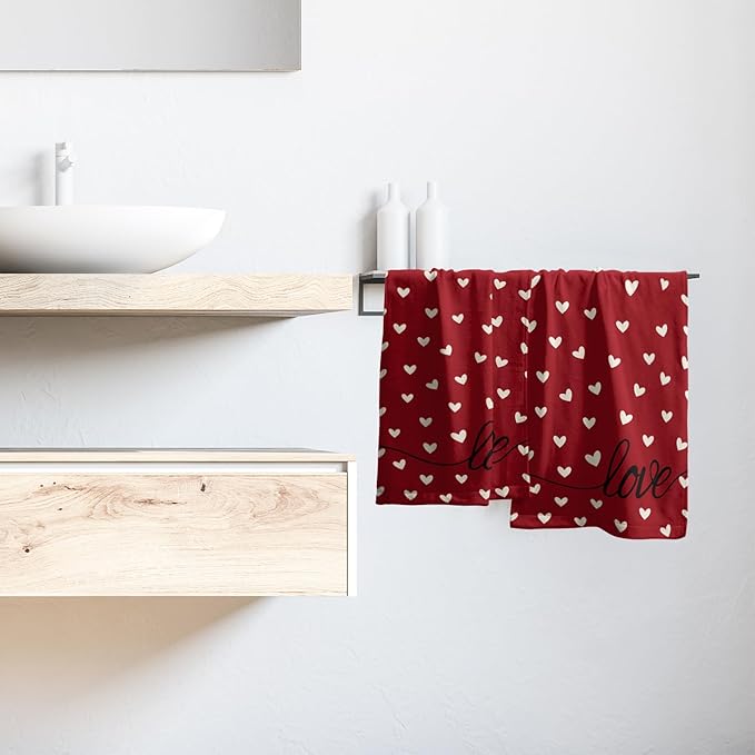 Giwawa Red Love Hearts Hand Towel Set of 2 Happy Valentine's Day Towel Romantic Symbol of Love Face Towel Quick Drying Soft Dish Wash Cloth for Bathroom Holiday Guest Wedding