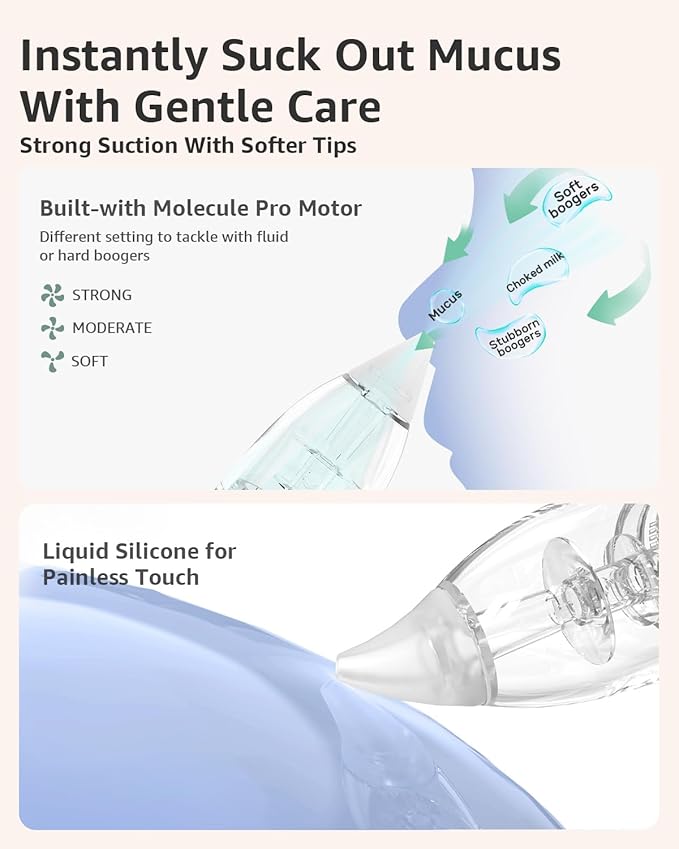 GROWNSY Nasal Aspirator for Baby, Electric Baby Nose Sucker, Automatic Nose Cleaner with Larger Suction Chamber and More Powerful Suction, Music and Light Soothing Function, Beige