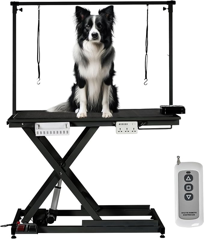 50" Hydraulic Dog Grooming Table for Pet, Professional Electric Dog Groomin-g Tabl-e, Heavy Duty Height Adjustable Pet Grooming Table with Groomin-g Arm &Anti Slip Tabletop,Capacity Up to 300LB, Black