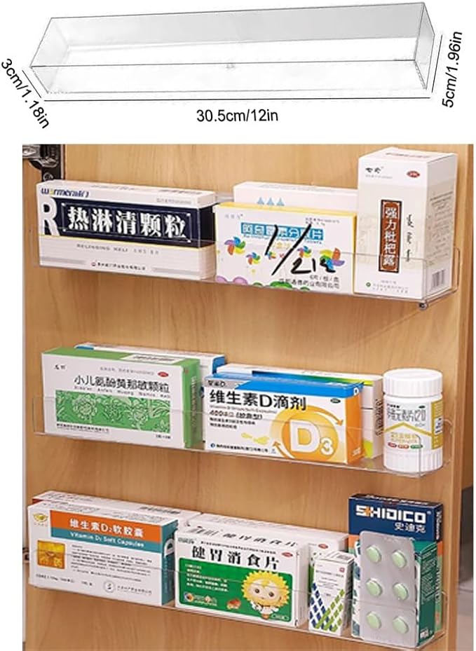 2 Pack Medicine Organizer Adhesive Cabinet Door Organizer Acrylic Inside Cabinet Medicine Container Pill Bottles Holder Display Rack for Medicine Bottles Oval Pharmacy Bottles Sealed Vials