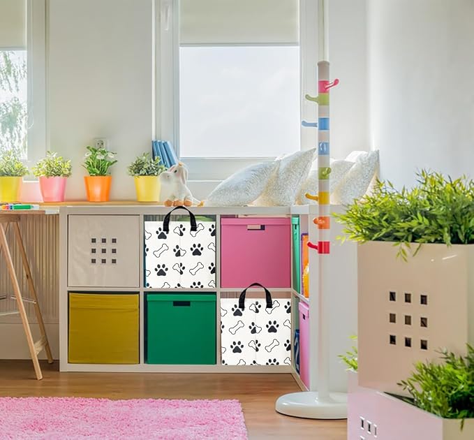NTAOHAMPER Waterproof PE Coating Puppy Storage Bin with Handles,Doggy Collapsible Gift Basket,Kids Toys/Books Box,Room Decor(Paw)
