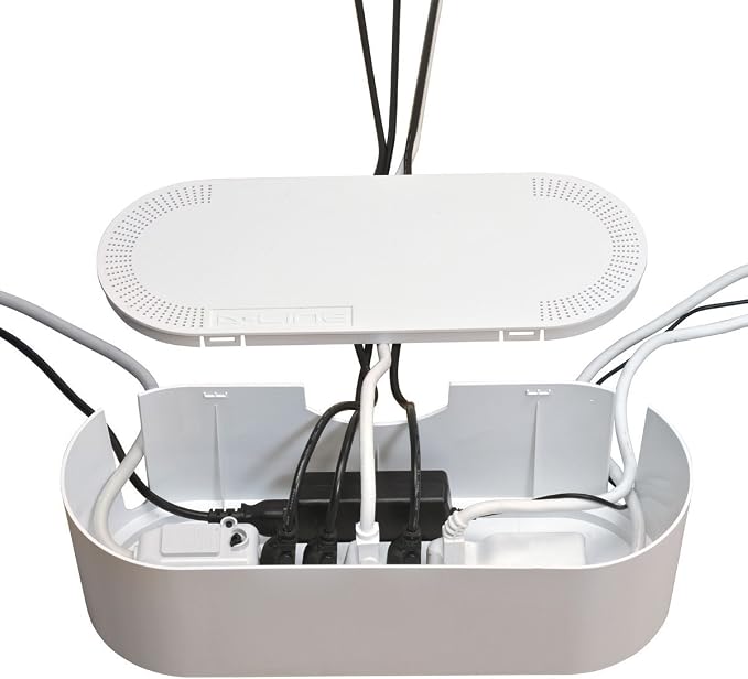 D-Line Large White Cable Management Box and D-Line White Cable Tube Bundle