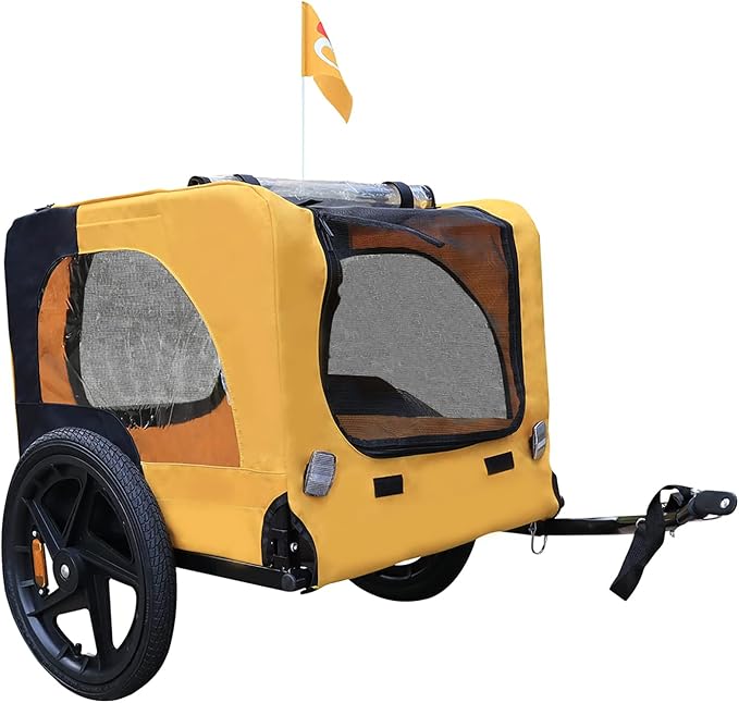 ZeHuoGe Pet Bike Trailer for Small to Medium Pets, Pet Cart Bicycle Wagon,23.62”x17.71” Roomy Cabin, Foldable & Portable, Universal Fit for 20”-29” Bikes
