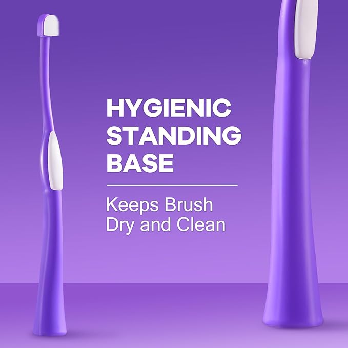 Zero-Pressure Comfort Pet Toothbrush – Ultra-Soft PBT Bristles & Hygienic Standing Base – 20° Ergonomic Grip Safe Daily Dental Care for Cats & Small Dogs, Purple