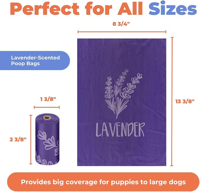 Best Pet Supplies Poop Bags for Dogs - Lavender, 150 Count | Scented, Leak-proof, Easy-Tear perforations, 15 Thick Bags per roll, Outdoor Walking & Travel, Fits Standard Holders