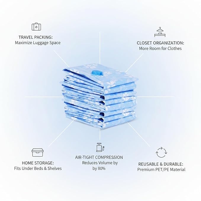 Vacuum Storage Bags, Reusable PET/PE Compression Sacks for Bedding and Clothes, Blue (1 PC)