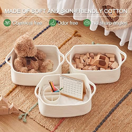 OIAHOMY 3 Pack Storage Baskets for Shelves Cotton Rope Storage Bins White | Woven Baskets for Storage Nursery Storage Basket with Handles Baskets for Organizing Small Baskets Gift Baskets Empty
