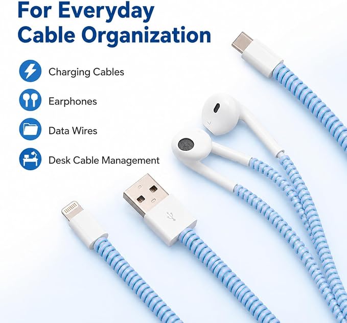 Blue Spiral Cable Protector, Chargers Cable Protector Data Cable Protect Sleeve, Earphone Data Cable Pet Chew 1.5m
