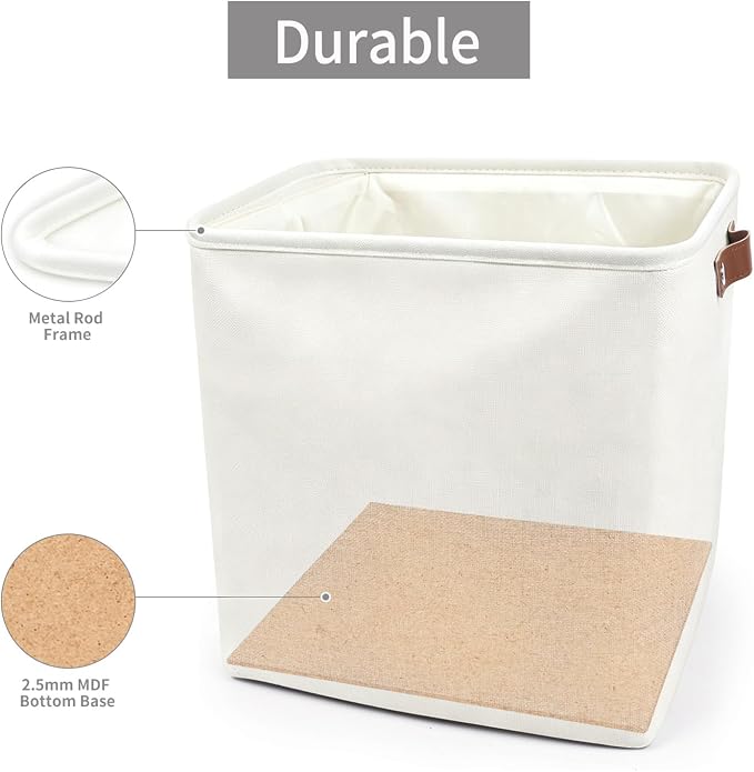 Bagnizer 13x13 Cube Storage Bins, Collapsible Fabric Storage Box, 4 Pack Closet Baskets with Handles for Organizing, Shelf, Toys, Clothes, Home, Office, Nursery (White)