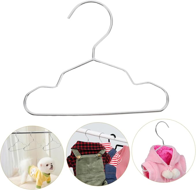HEALLILY 10Pcs Small Pet Hangers Steel Clothing Organizer for Dogs and Cats Space-saving Drying Rack for Pet Apparel Storage Versatile Closet Hanger with Stylish Silver Finish
