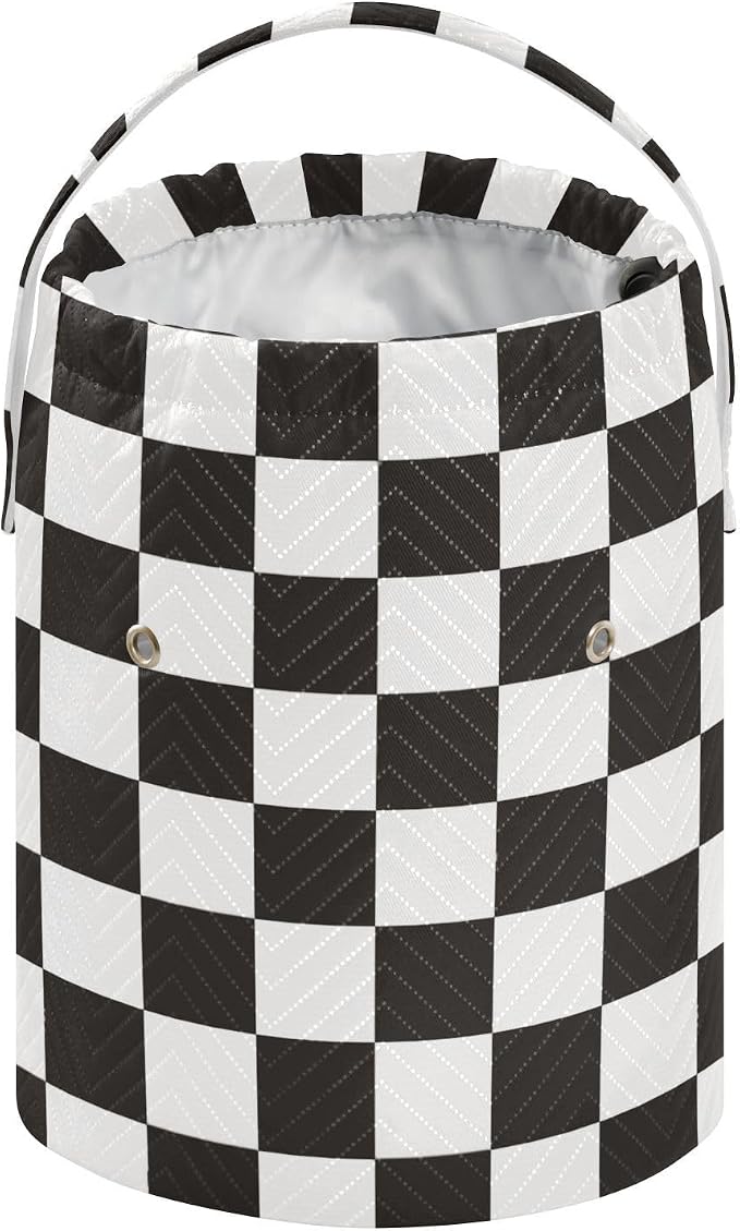 Tatenale Crochet Bag Yarn Bag Knitting Project Bag with Pockets and Handle Portable Yarn Storage Organizer Tangle Free 8.3x11 InchCheckered Black and White15